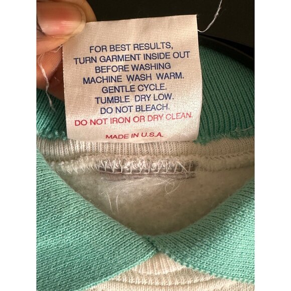 Vintage Cross Stitch Golf Print Sweatshirt With Collar XL White Teal Made In USA - Picture 5 of 12